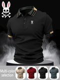 Men's Skull Rabbit Print Collared Polo Shirt, Elastic Casual Breathable Four Seasons Wear, Comfortable Durable High‑End Polo Top, Casual Polo Shirts