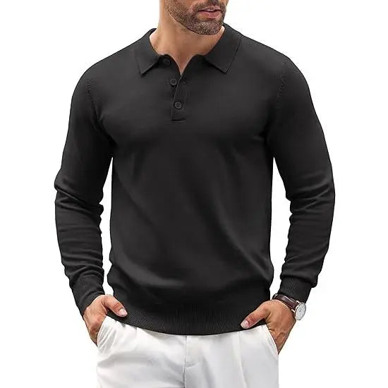COOFANDY Men's Long Sleeve Knit Polo - Casual Button Down Golf Shirts for Men Formal Quarter