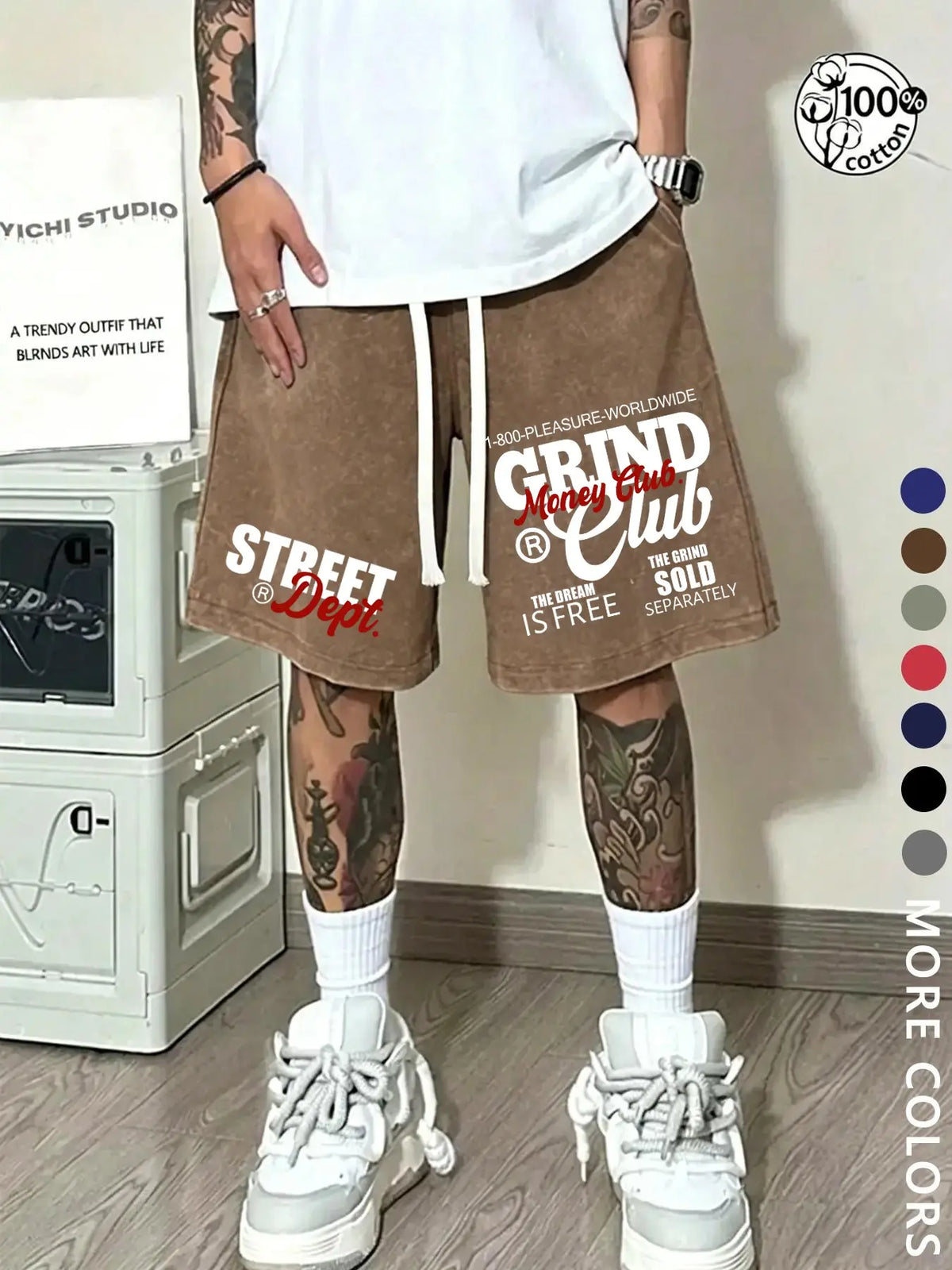 Unisex Street-Style Summer Shorts, Letter Print Shorts, 'Money' Slogan and RICH Lettering, American Hip-Hop Washed Cotton Graphic, Loose-Fit Drawstring Waist, Chic Casual Shorts, Suitable for Streetwear, Couple Outfits, and Everyday Wear
