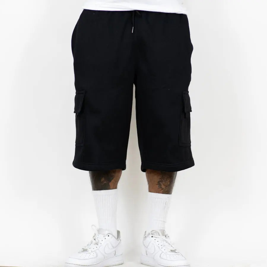FB County Men's Heavyweight Fleece Pocketed Cargo Sweat Shorts - Retro, Unisex Baggy Loose-Fit Knee-Length Work Sportswear, Plain Cozy Streetwear Bottoms, Pocket