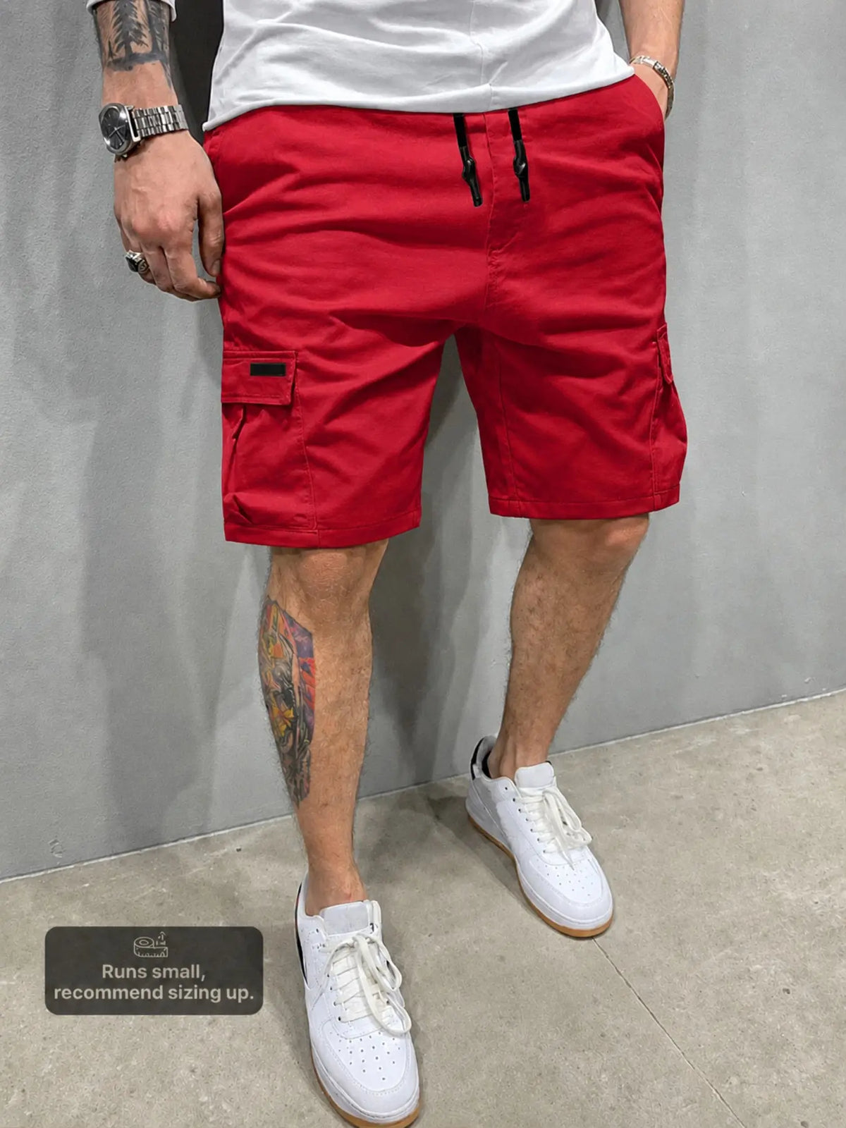Men's Solid Cargo Shorts, Casual Relaxed-Fit Woven 5" Shorts, lightweight drawstring shorts, Multi-Pocket Mid-Rise Straight-Leg Design, Drawstring Waist, Summer Daily Wear for Commute & Outdoor Sports, Classic Versatile Essential for Men's Wardrobe