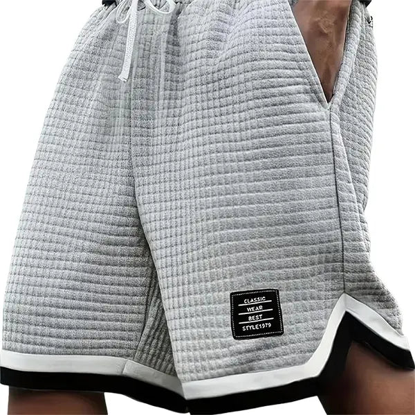Men’s Plus-Size Knitted Waffle Shorts - Menswear Bottoms with Elastic Drawstring Waist, Stretchy Breathable Soft Fabric, Plain Gray OOTD Driving Summer Casual Easy-to-Match Neutral Wear, Driving / Ootd