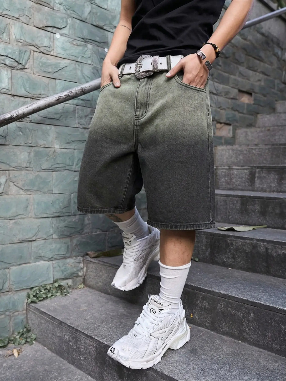 Men's Streetwear Aesthetic Denim Shorts, Casual Loose-Fit Baggy, Breathable Cotton, All-Season Wear, Graphic Pattern, Fashionable Summer Gym Shorts