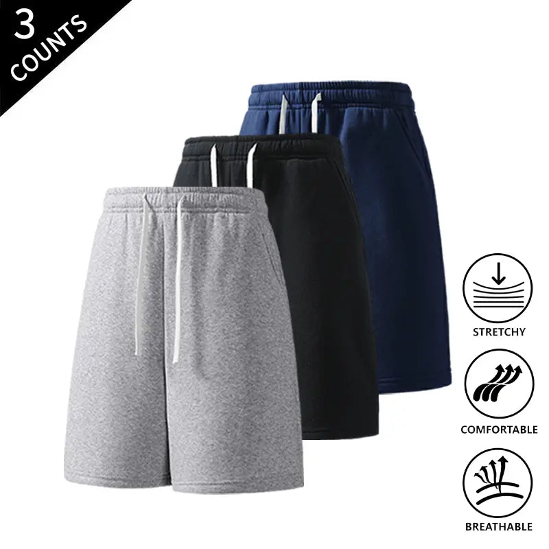 Men’s 3-Pack Solid Color Lightweight Loose-Fit Casual Street Shorts, Outdoor Menswear Bottoms Built for Beach Walks and Outings