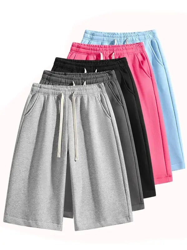 Men's Plain Stylish Belted Bermuda Shorts - Activewear, Solid-Color Athletic Casual Bottoms with Pockets, Breathable Spring-Summer Menswear