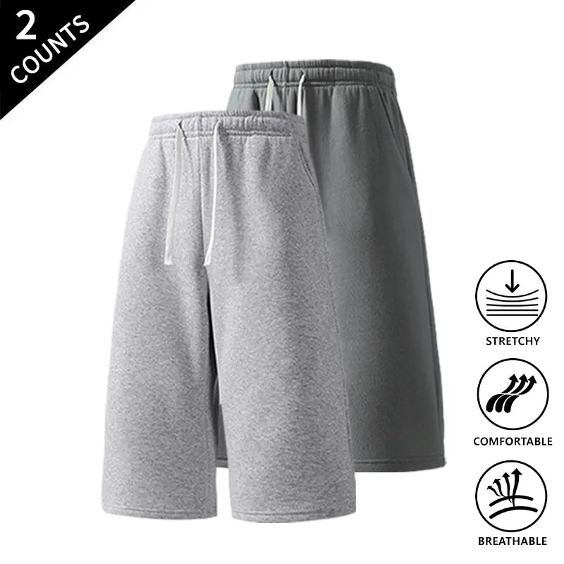 Men's 2-Pack Casual Mid-Length Sweat Shorts - Menswear Sports Clothes Set, Elastic Waist with Drawstring, Breathable Fabric, Customizable Fit, Lounge Style Men's Shorts for Streetwear