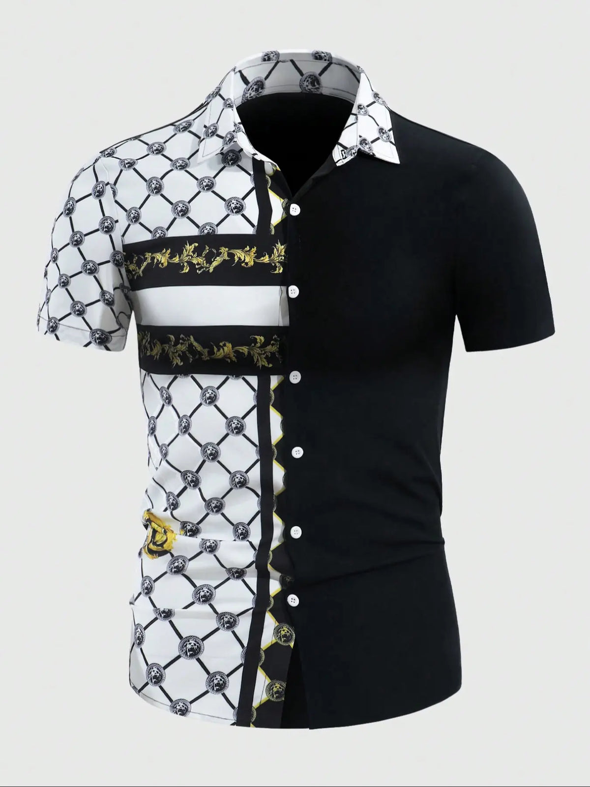 Men's Patchwork & Plaid Print Streetwear Polo Shirt, Printed Polo Tops, Regular Fit Trendy Casual Short Sleeve Top for Summer, Fashion Men's Clothes for Daily Wear, Polo Gift, Gamis, Menswear