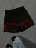 Goat Letter Print Shorts, Summer Essential, Simple and Elegant, Boston Letter Print Shorts, Casual Fitted Style, Athleisure Shorts