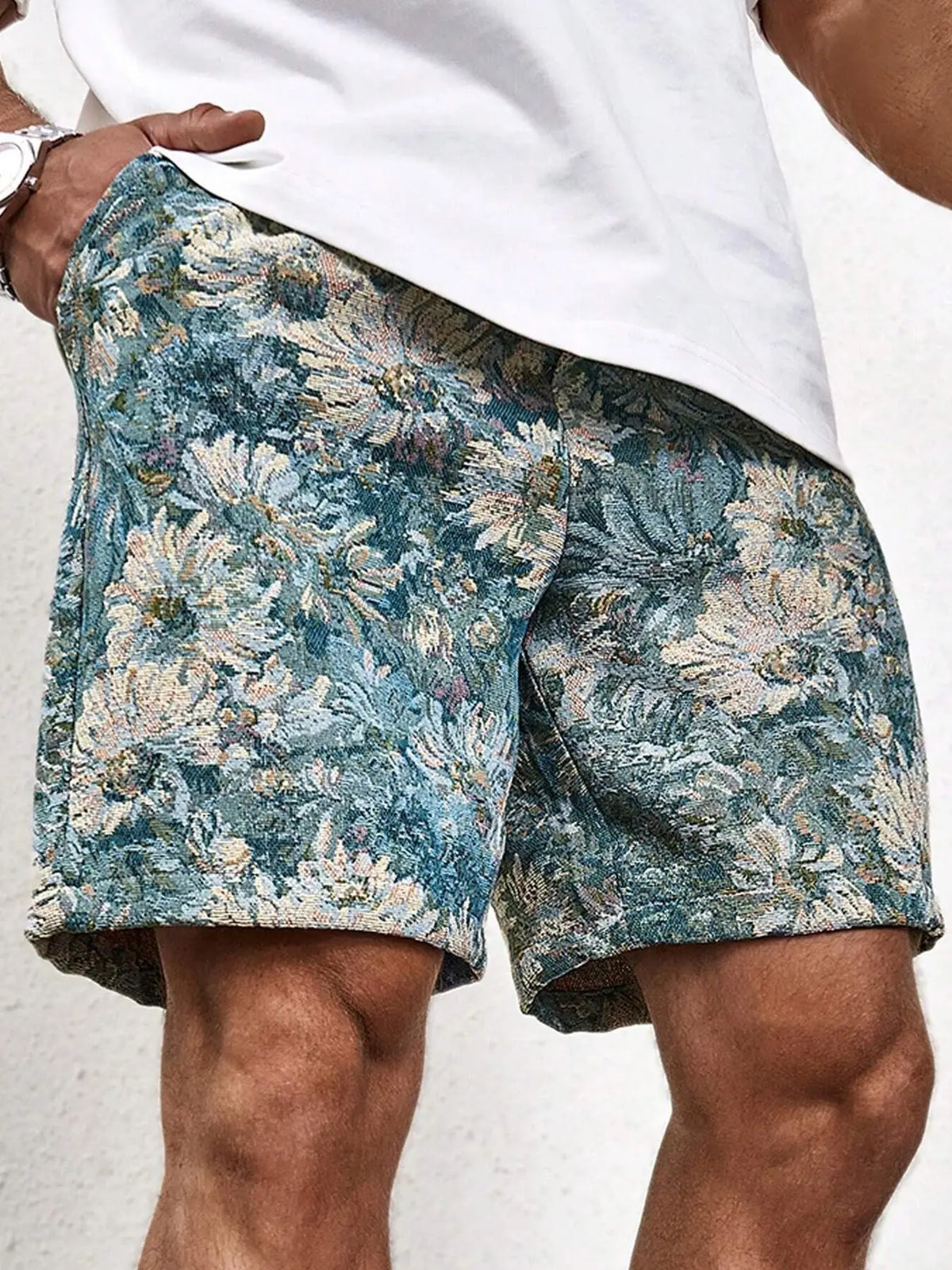 Ethnic Printed Loose Mid Men's Shorts, Summer Retro Casual Beach Shorts, Trendy Street Style Versatile Pants for Everyday Wear, Fashion Casual Shorts