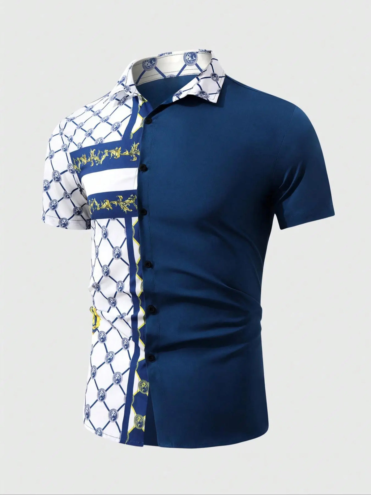 Men's Patchwork & Plaid Print Streetwear Polo Shirt, Printed Polo Tops, Regular Fit Trendy Casual Short Sleeve Top for Summer, Fashion Men's Clothes for Daily Wear, Polo Gift, Gamis, Menswear