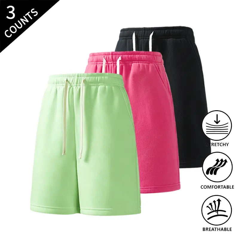Men’s 3-Pack Solid Color Lightweight Loose-Fit Casual Street Shorts, Outdoor Menswear Bottoms Built for Beach Walks and Outings
