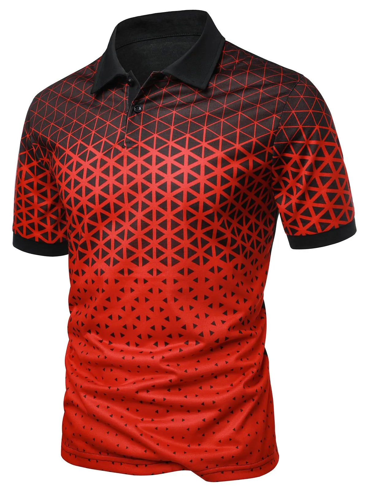 Men's Regular Fit Ombre Geometric Print Short Sleeve Jersey Fabric Polo Shirt, Printed Shirts, Fitted Stretch, Casual Alternative Graphic Button Front Half Placket Collared Top for Summer, Menswear