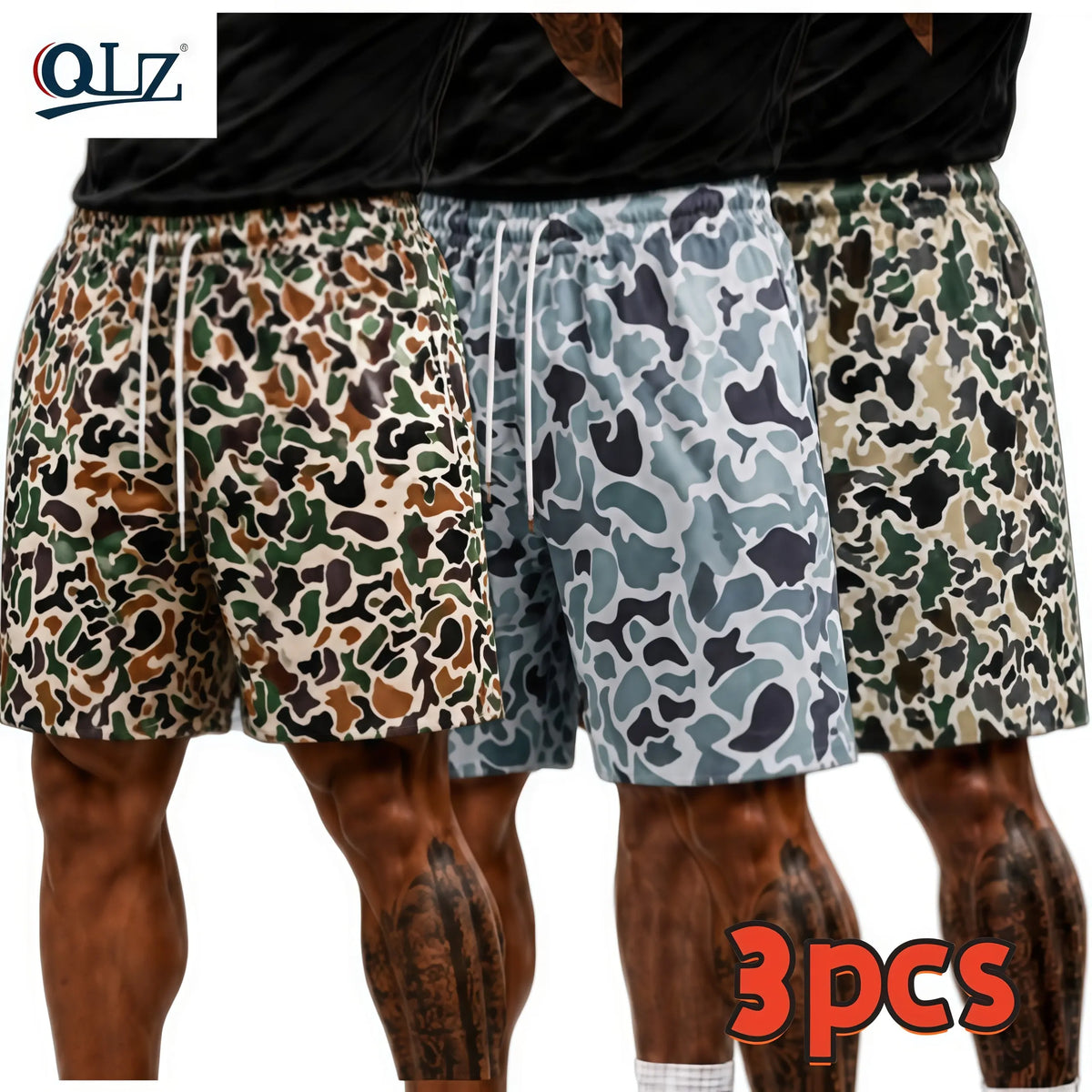 3pcs Men's Camo Print Shorts, Regular Fit Casual Street Shorts for Summer, Men's Bottoms for Daily Wear, Casual Streetwear Shorts