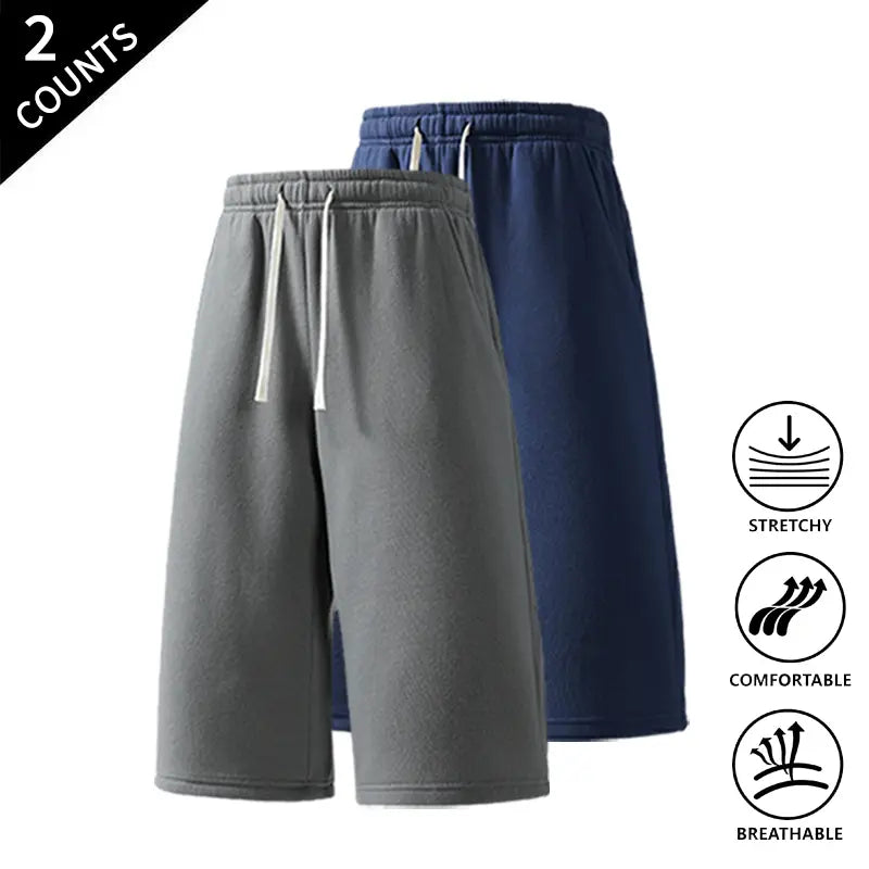 Men's 2-Pack Casual Mid-Length Sweat Shorts - Menswear Sports Clothes Set, Elastic Waist with Drawstring, Breathable Fabric, Customizable Fit, Lounge Style Men's Shorts for Streetwear