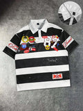 Black and white striped Classic, Buttoned polo shirt short sleeved unisex polo collar badge streetwear casual brand 2026 new shirt