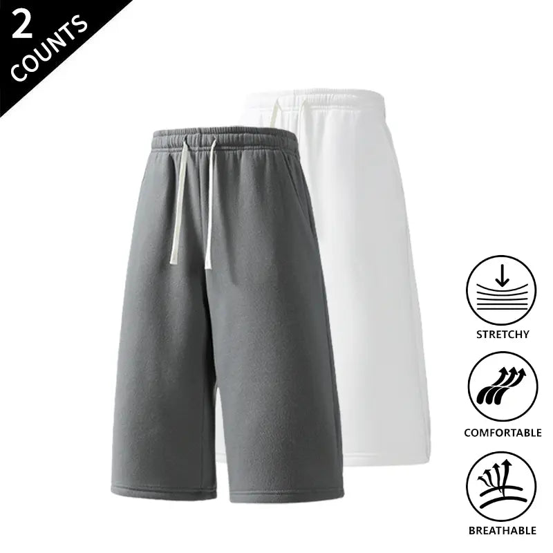 Men's 2-Pack Casual Mid-Length Sweat Shorts - Menswear Sports Clothes Set, Elastic Waist with Drawstring, Breathable Fabric, Customizable Fit, Lounge Style Men's Shorts for Streetwear