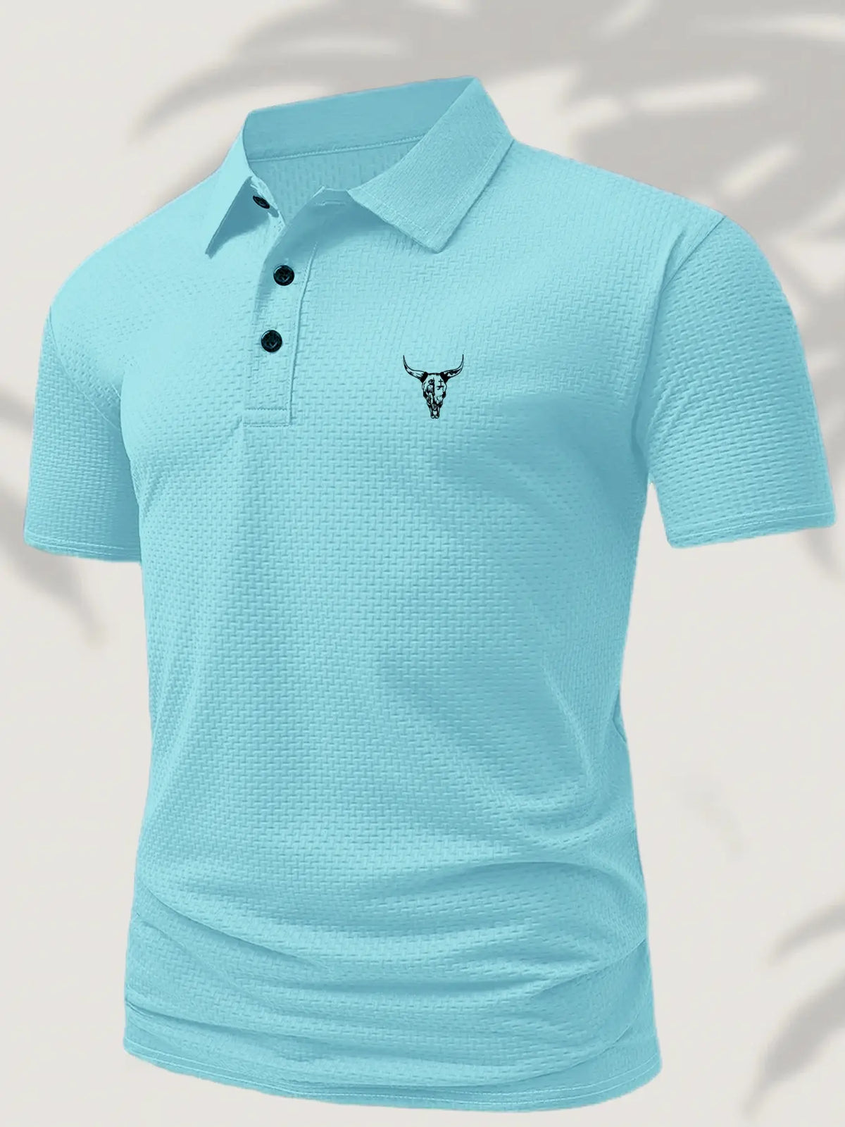 Men's Summer Casual Polo Shirts Fitted Collared Polo Style with Bull Cow Head Pattern, Comfortable Fitted Textured Jacquard Short Sleeve, Casual Business Daily Wear, Breathable Gift Top