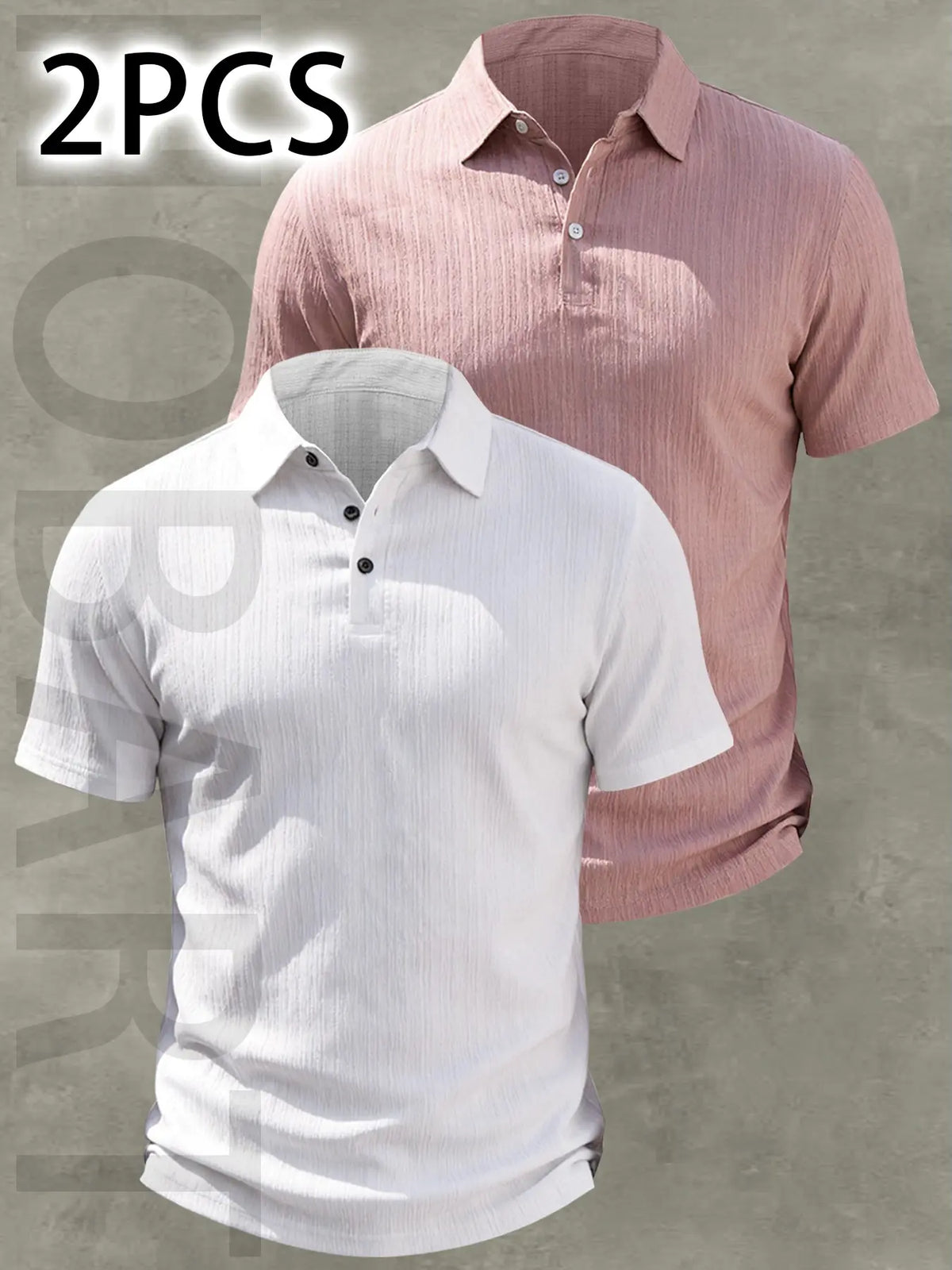 2pcs Men's Casual Classic Fashion Slim Fit Plain Polo Shirt Tops, Buttoned Polo Collar, Lightweight Breathable Fabric, Everyday Wear