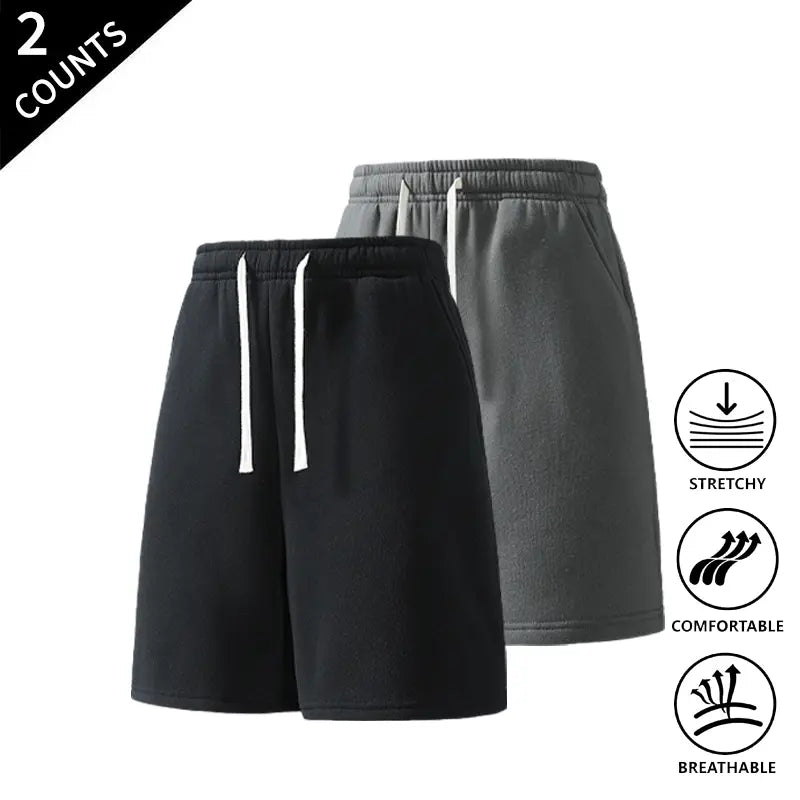 Men’s 2-Pack Wide-Leg Casual Stretchy Baggy Shorts - Elastic Comfortable Drawstring Waist, Breathable, Flexible Bottoms for Lounge & Streetwear Everyday Wear, Wide-Leg Men's Shorts