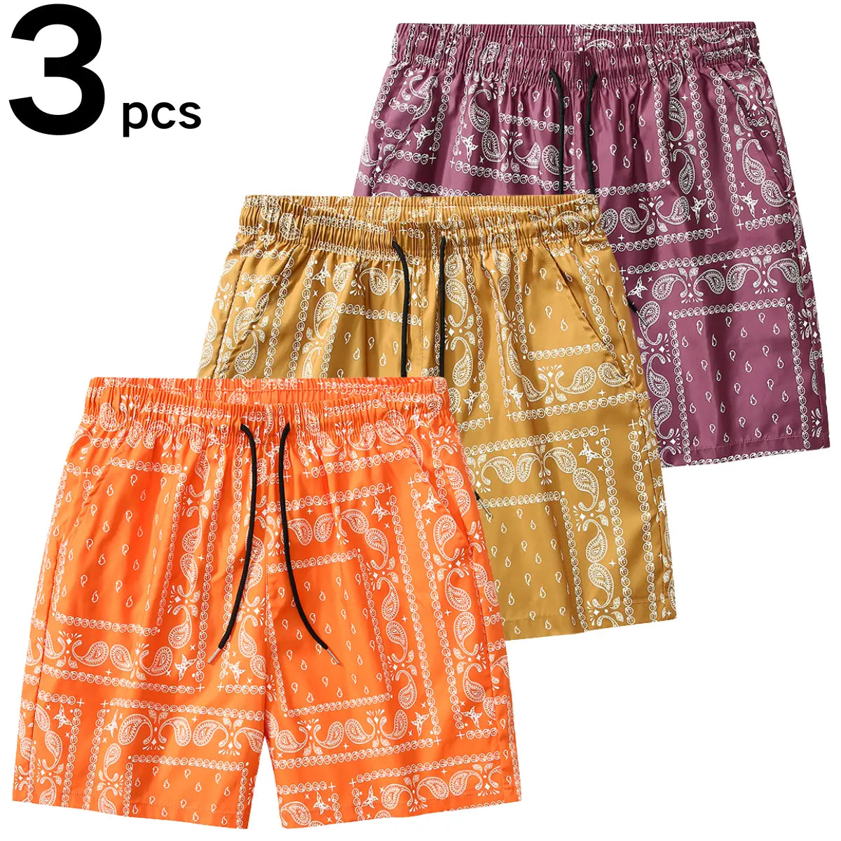 Men's Casual Paisley Pattern Polyester Shorts - Adjustable Drawstring Waist, Outfits Inspo Drip Clothing, XL Men’s Clothes for Daily & Leisure Occasions