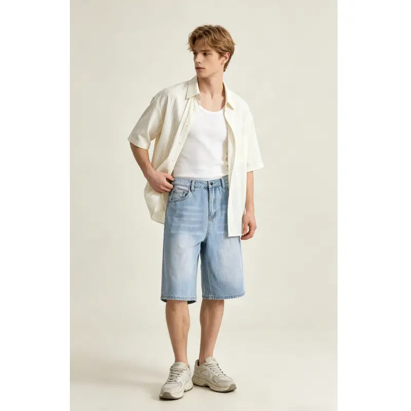 JUNBAOSS Men's Baggy Jean Shorts Y2K Casual Vintage Wide Leg Skater Denim Shorts Fashion Comfy Loose Fit Long Streetwear Hip Hop Summer Jorts Denim Shorts Below Knee five-point pants