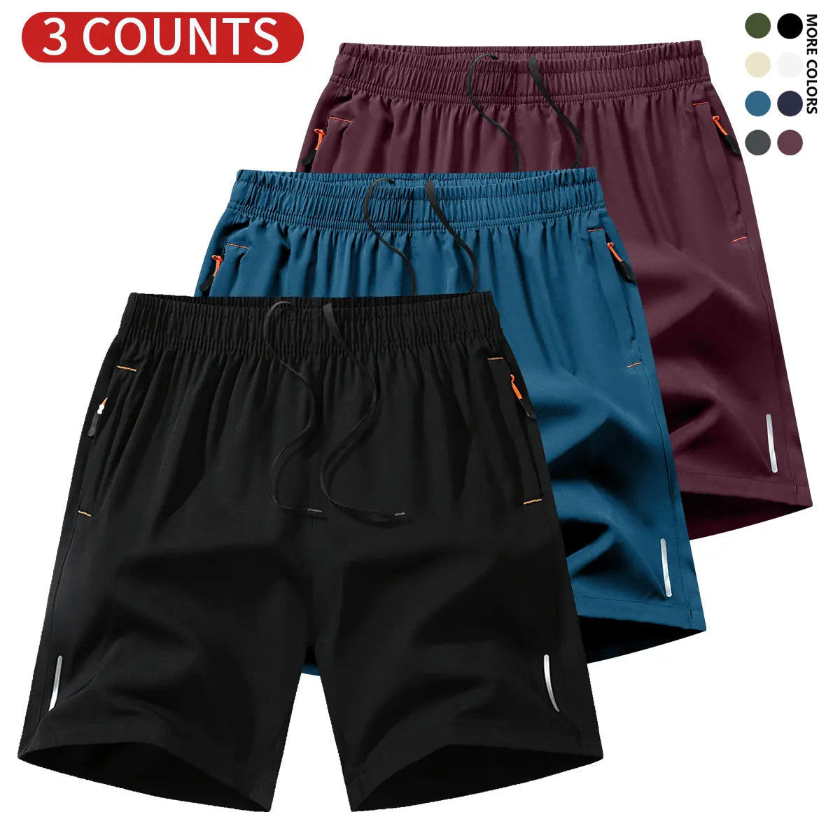 Men's Solid Color Zipper Pocket Shorts - Summer Casual Comfortable Breathable Three-Quarter Pants, Men's Everyday Bottoms, Tropical Beige, 3-Pack