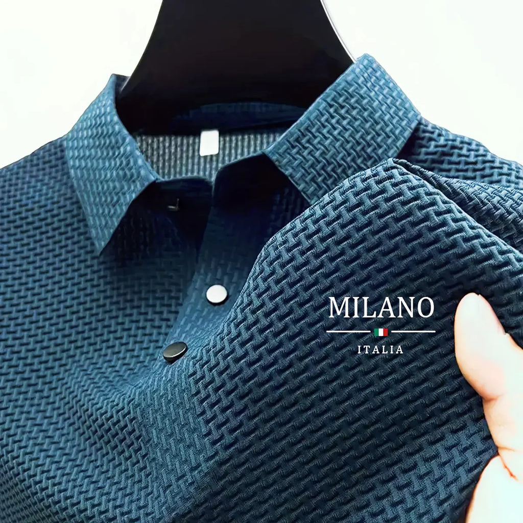 Men's Custom-Fit Solid Color Luxury Formal Polo Shirt - Breathable Lightweight Polyester Menswear, Fitted Well-Structured Collar, Elegant Modern Top for Business, Casual Everyday Wear