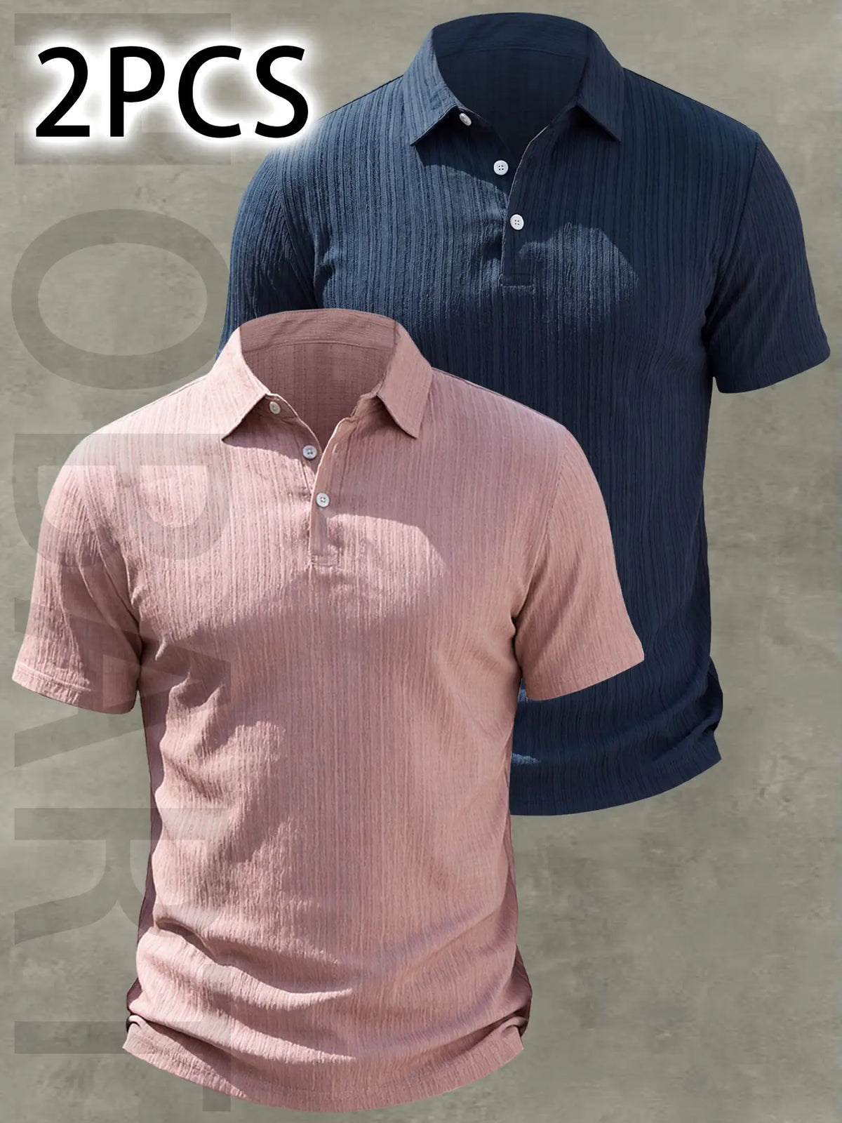 2pcs Men's Casual Classic Fashion Slim Fit Plain Polo Shirt Tops, Buttoned Polo Collar, Lightweight Breathable Fabric, Everyday Wear