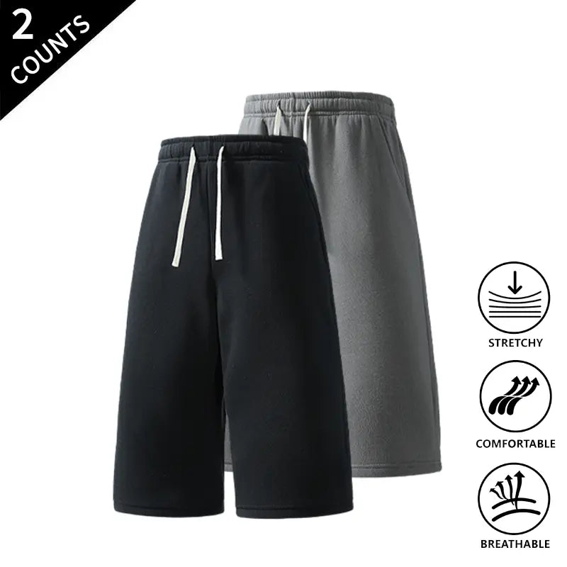 Summer Vibes 2-Pack Men’s Casual Knee-Length Sweat Shorts, Elastic Waist with Drawstring, Breathable Fabric, Suitable for Sports and Everyday Use, Comfortable Lounge and Streetwear Shorts for Men