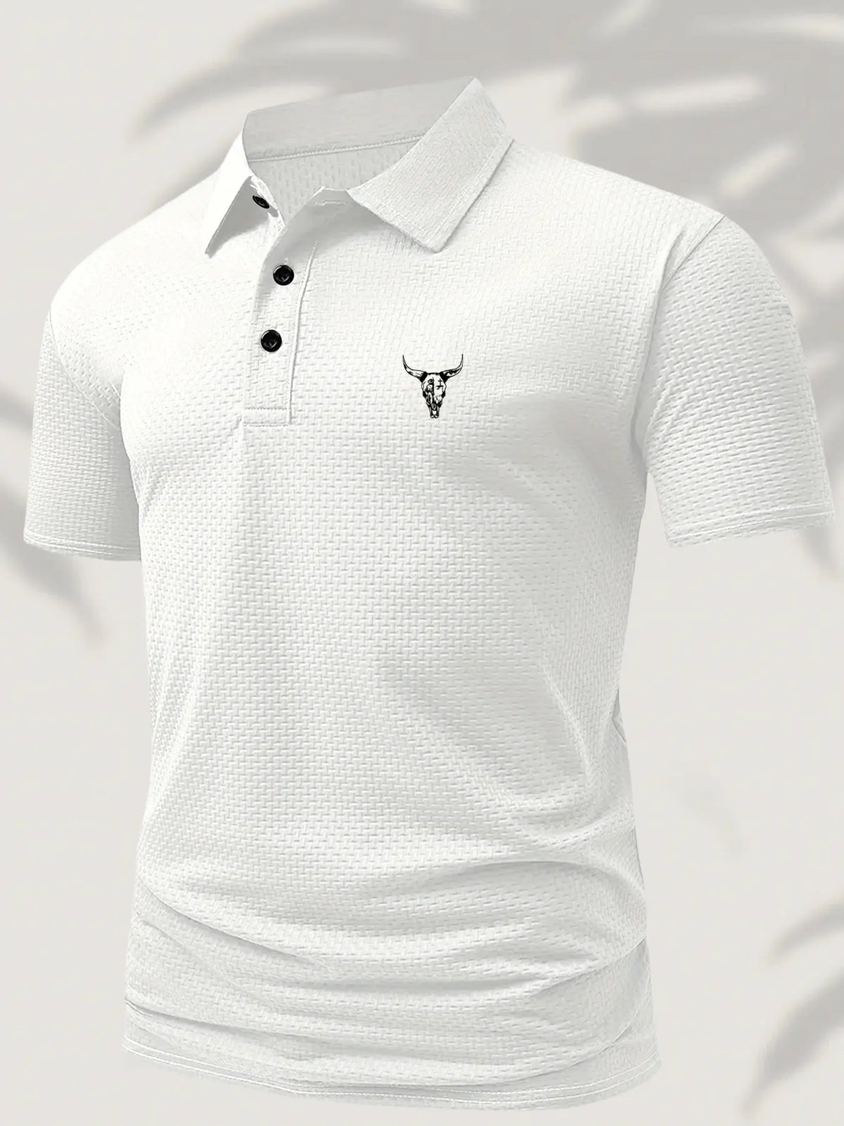 Men's Summer Casual Polo Shirts Fitted Collared Polo Style with Bull Cow Head Pattern, Comfortable Fitted Textured Jacquard Short Sleeve, Casual Business Daily Wear, Breathable Gift Top