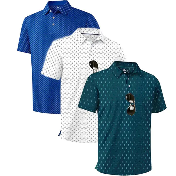 ZITY Men’s 3-Pack Short Sleeve Unique Prints Button Polo Shirts - 4-Way Stretch, Breathable, Moisture Wicking, Cool Touch, UPF 30+ Protection, Casual Outdoors/Party Top - Check Size Chart, Holiday Gifts for Boyfriend