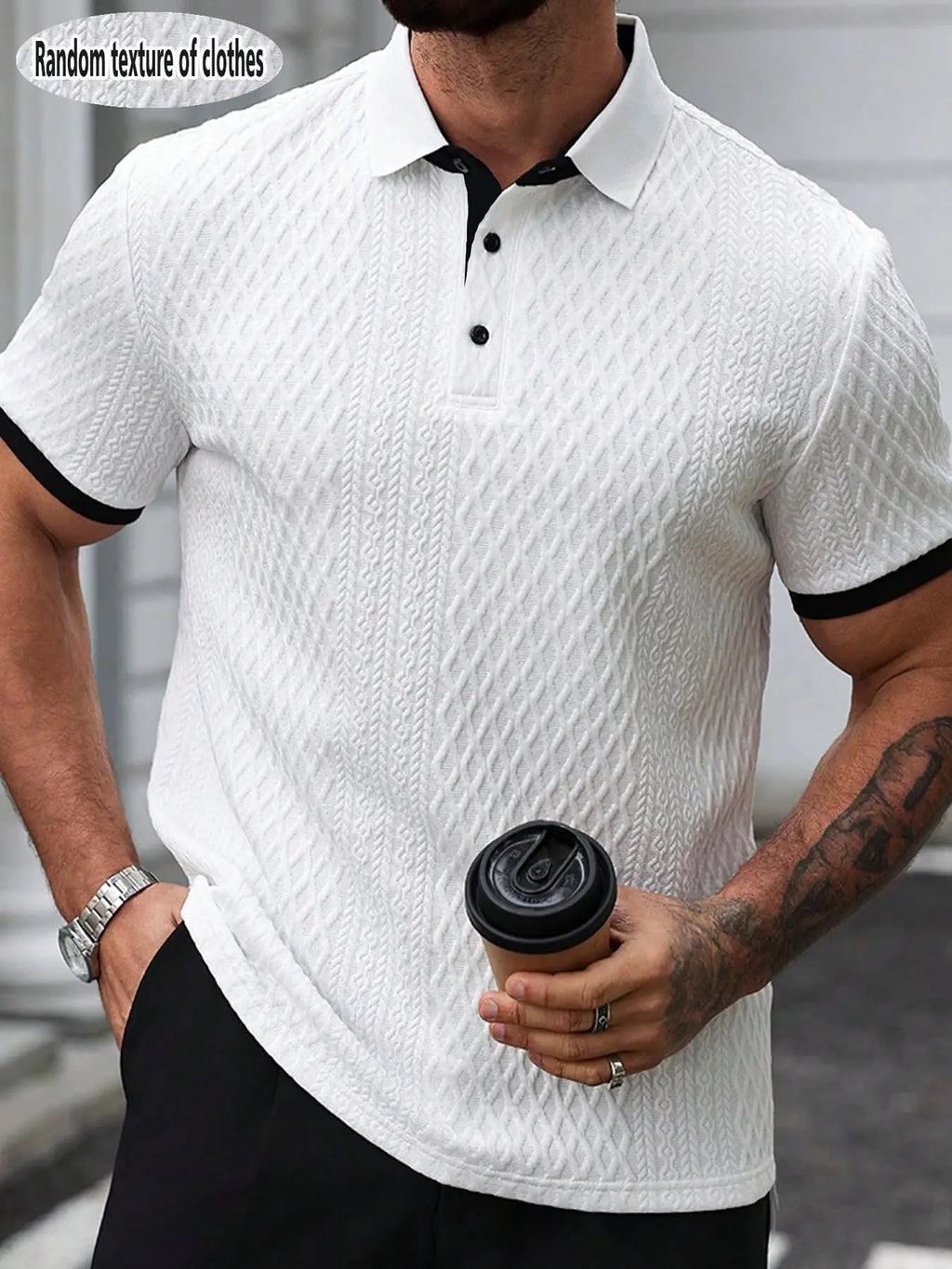 Men's High-End Textured Golf Polo Shirt, Casual Jacquard Knit Short Sleeve Top, Stylish and Comfortable Men's Apparel, Casual Golf Polos