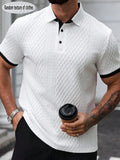 Men's High-End Textured Golf Polo Shirt, Casual Jacquard Knit Short Sleeve Top, Stylish and Comfortable Men's Apparel, Casual Golf Polos