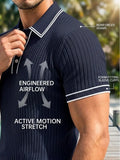 PHEFEE Women's Retro Rib Texture Casual Sport Polo Shirt - Ribbed Knit Muscle Fit Short Sleeve Top with Contrast Collar, Soft Fabric, Business Office Basic Classic Navy Lightweight Garment