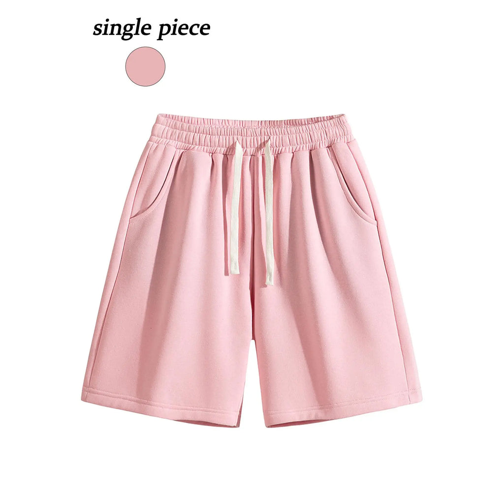 URMCZ Men's Retro Cotton Blend Casual Shorts - Breathable, High-Stretch Drawstring Waistband, Relaxed Straight-Leg, Moisture-Wicking, Plain, Aesthetic, Sporty Chic Unisex Bottoms for Summer Lounging, Workouts