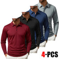 Clean Gent 4-Piece Men's Long Sleeve Polo Shirt, Soft and Comfortable Men's Golf Shirt, Casual Long Sleeve Classic POLO Shirt, Button Front Blouse, Elastic Fashion Men's Clothing, All Seasons