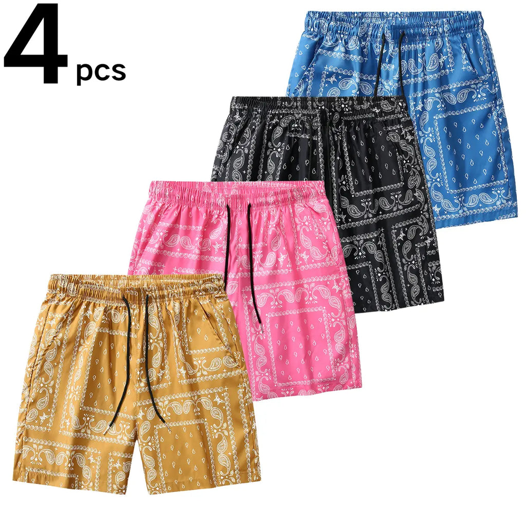 Men's Casual Paisley Pattern Polyester Shorts - Adjustable Drawstring Waist, Outfits Inspo Drip Clothing, XL Men’s Clothes for Daily & Leisure Occasions