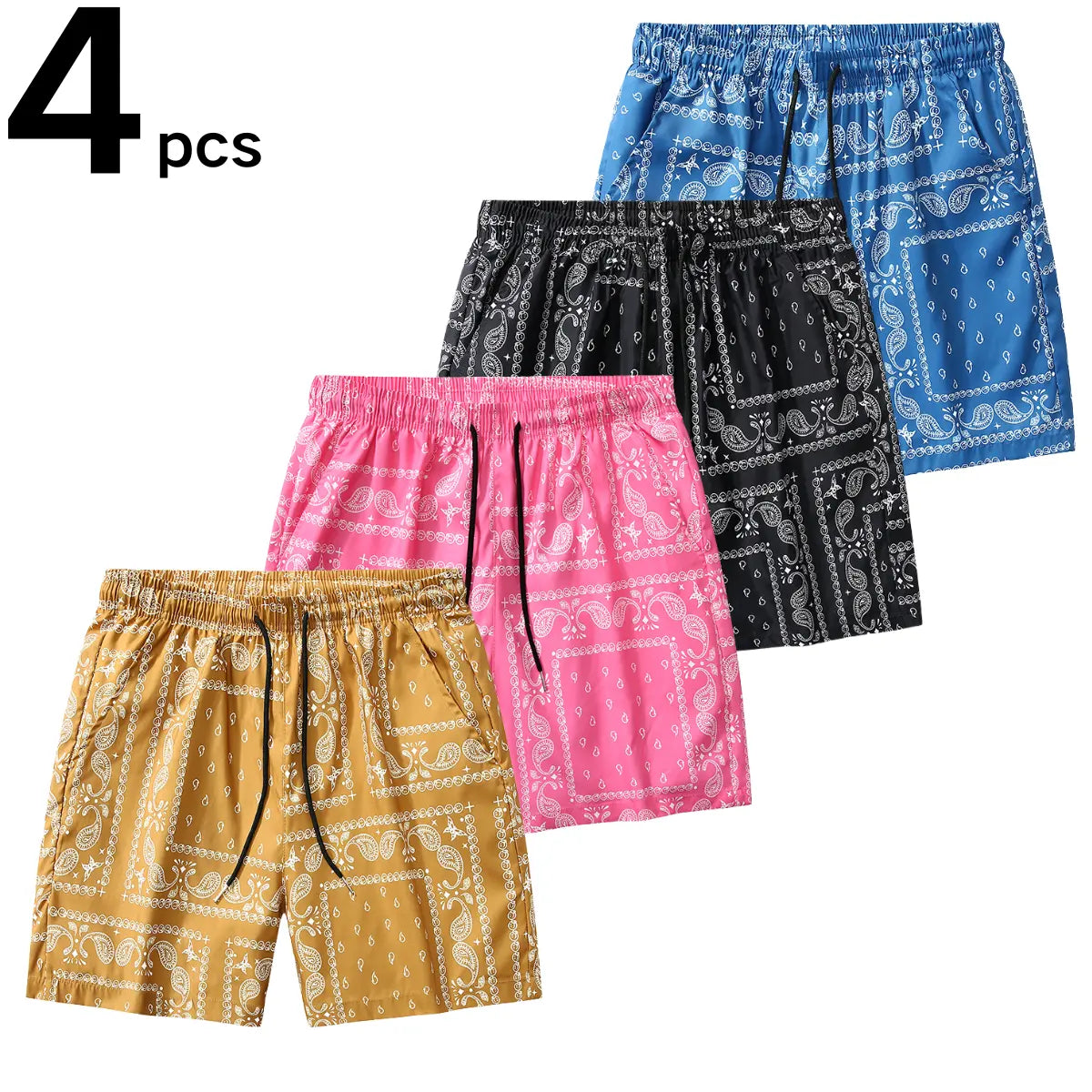 Men's Casual Paisley Pattern Polyester Shorts - Adjustable Drawstring Waist, Outfits Inspo Drip Clothing, XL Men’s Clothes for Daily & Leisure Occasions