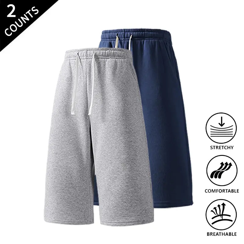 Summer Vibes 2-Pack Men’s Casual Knee-Length Sweat Shorts, Elastic Waist with Drawstring, Breathable Fabric, Suitable for Sports and Everyday Use, Comfortable Lounge and Streetwear Shorts for Men