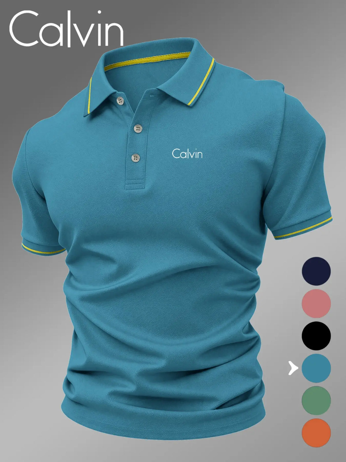 Lb5030 Classic Calvin Logo Print Men's Polo Shirt, Short Sleeve Polo, Menswear, Top, Fitted Geometric Pattern, Casual Style, Breathable and Comfortable, All-Season Wear
