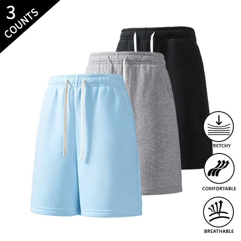 Men’s 3-Pack Solid Color Lightweight Loose-Fit Casual Street Shorts, Outdoor Menswear Bottoms Built for Beach Walks and Outings