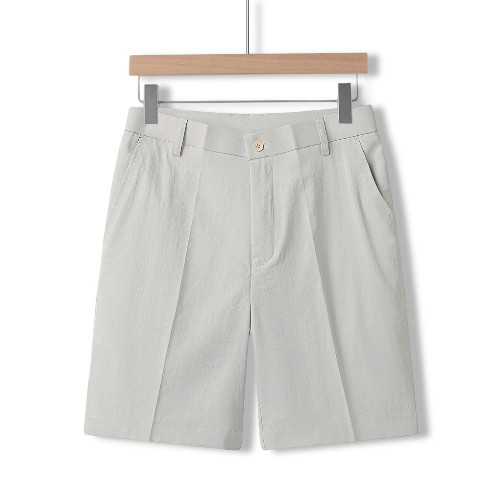 Men's Beige Fitted Pocket-Equipped Knee-Length Mid-Waist Straight Pants - Polyester Fiber, Sleek Suit Style Casual Menswear Bottoms for Resort, Beach Use