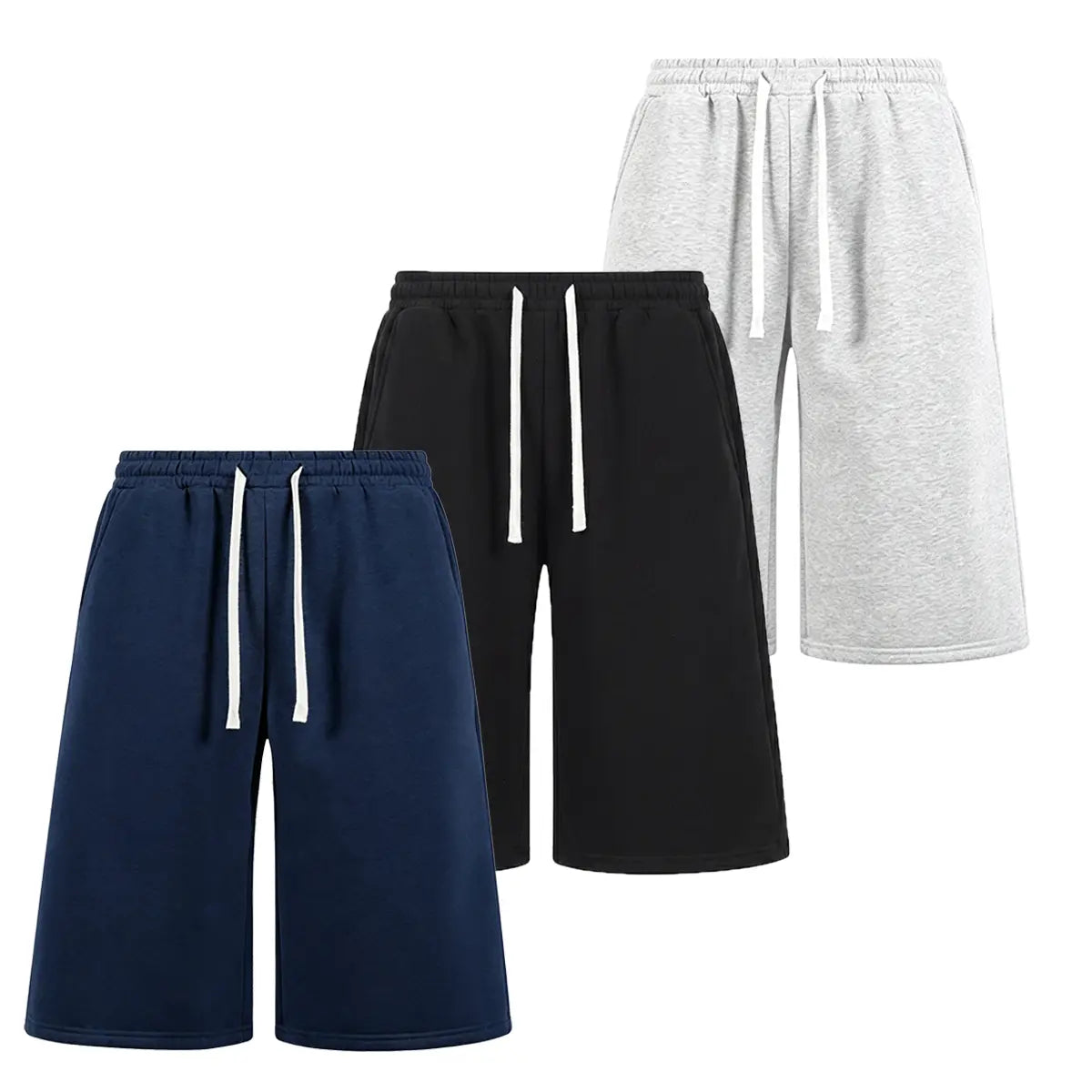 Men’s H-Type Fitted Cut Knit Capri Wide-Leg Shorts, Elastic Waistband with Drawstring, Adjustable Fit, Solid Color, Soft Comfortable, Pockets, for Casual/Athletic Wear, Available in Pink (Pairs with Sneakers)/Beige