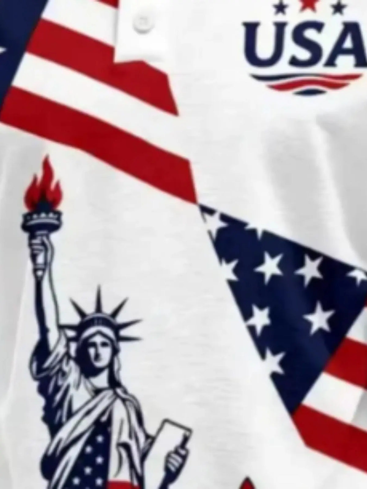 Men's Short Sleeve Polo Shirt, Statue of Liberty Usa Flag Print, Vintage Collar, Breathable Summer Polo Casual Top, All Seasons Wear, Patriotic Polo Shirt