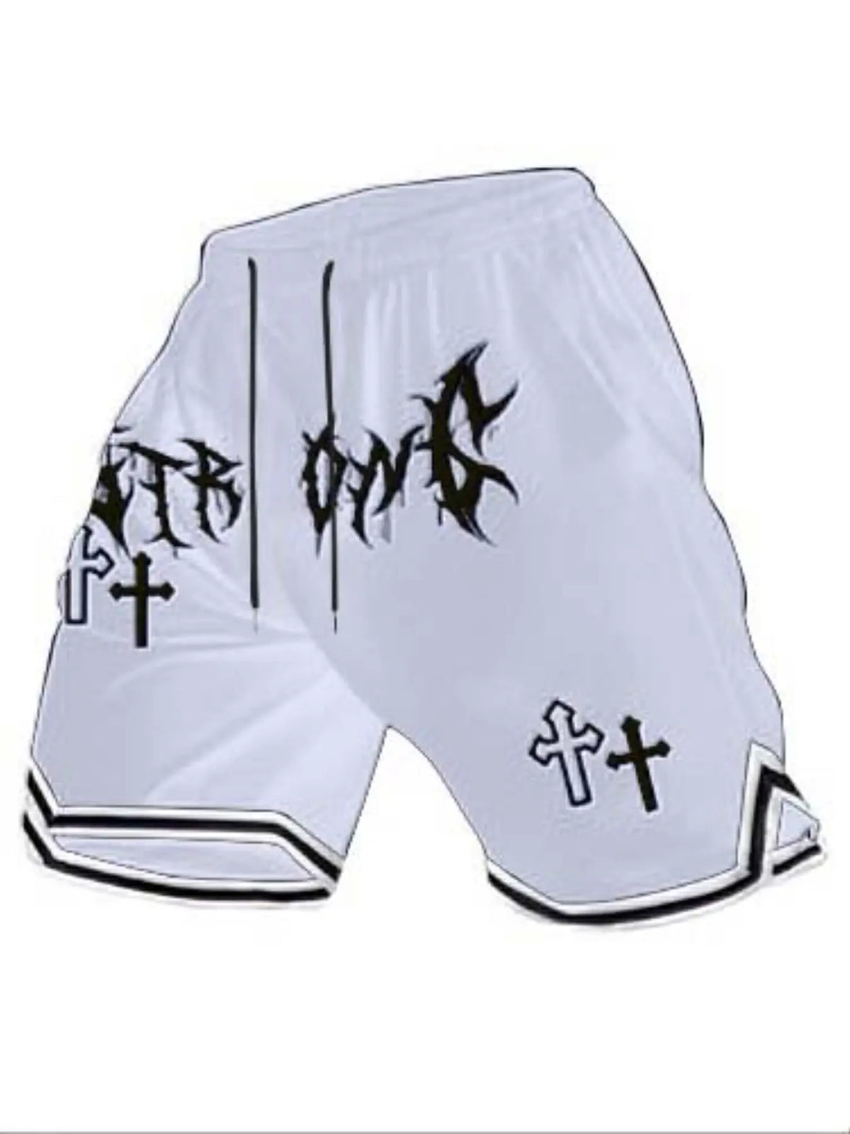 Men's Thash Inspired Fitted Fashion Shorts, Gothic Punk Letter & Cross Graphic, Elastic Waist, Casual Streetwear for Skateboarding & Daily Wear, Letter Print Shorts