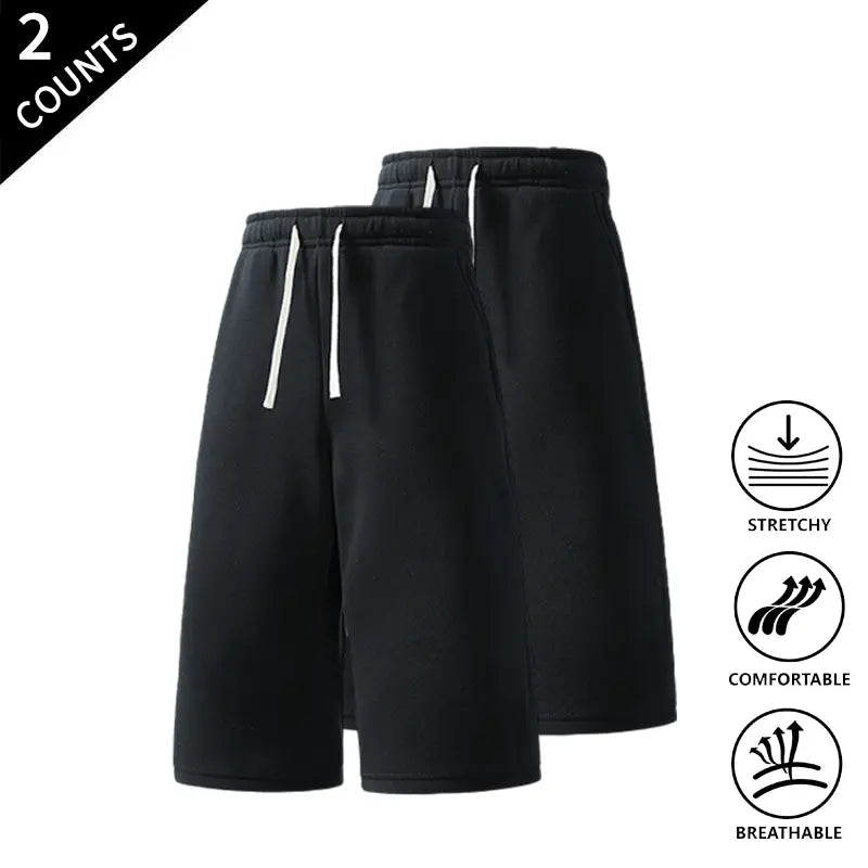 Summer Vibes 2-Pack Men’s Casual Knee-Length Sweat Shorts, Elastic Waist with Drawstring, Breathable Fabric, Suitable for Sports and Everyday Use, Comfortable Lounge and Streetwear Shorts for Men