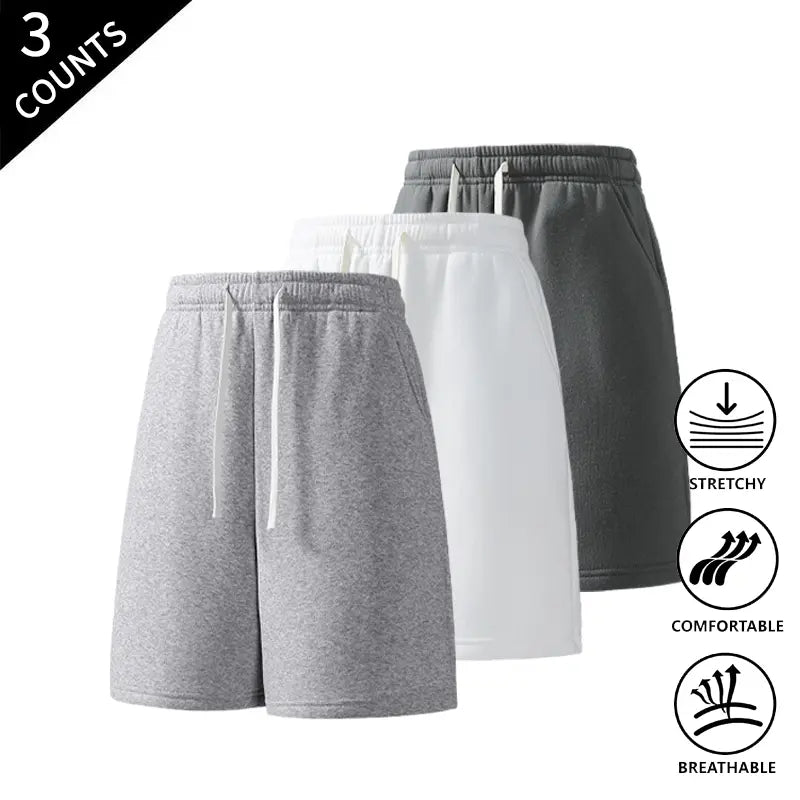 Men’s 3-Pack Solid Color Lightweight Loose-Fit Casual Street Shorts, Outdoor Menswear Bottoms Built for Beach Walks and Outings