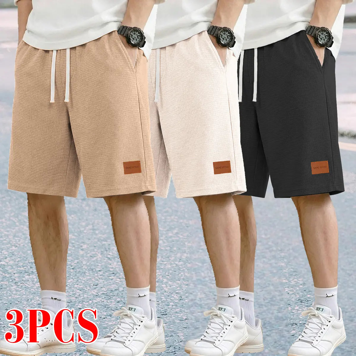 Men's 3-Pack Woven Retro Corduroy Shorts - Menswear Bottoms, Premium Cord Texture, Athletic Style, Elastic Waist for Comfort, Back Pocket, Ideal for Beach Walks, Streetwear