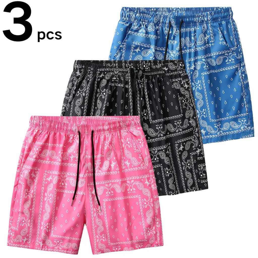 Men's Casual Paisley Pattern Polyester Shorts - Adjustable Drawstring Waist, Outfits Inspo Drip Clothing, XL Men’s Clothes for Daily & Leisure Occasions