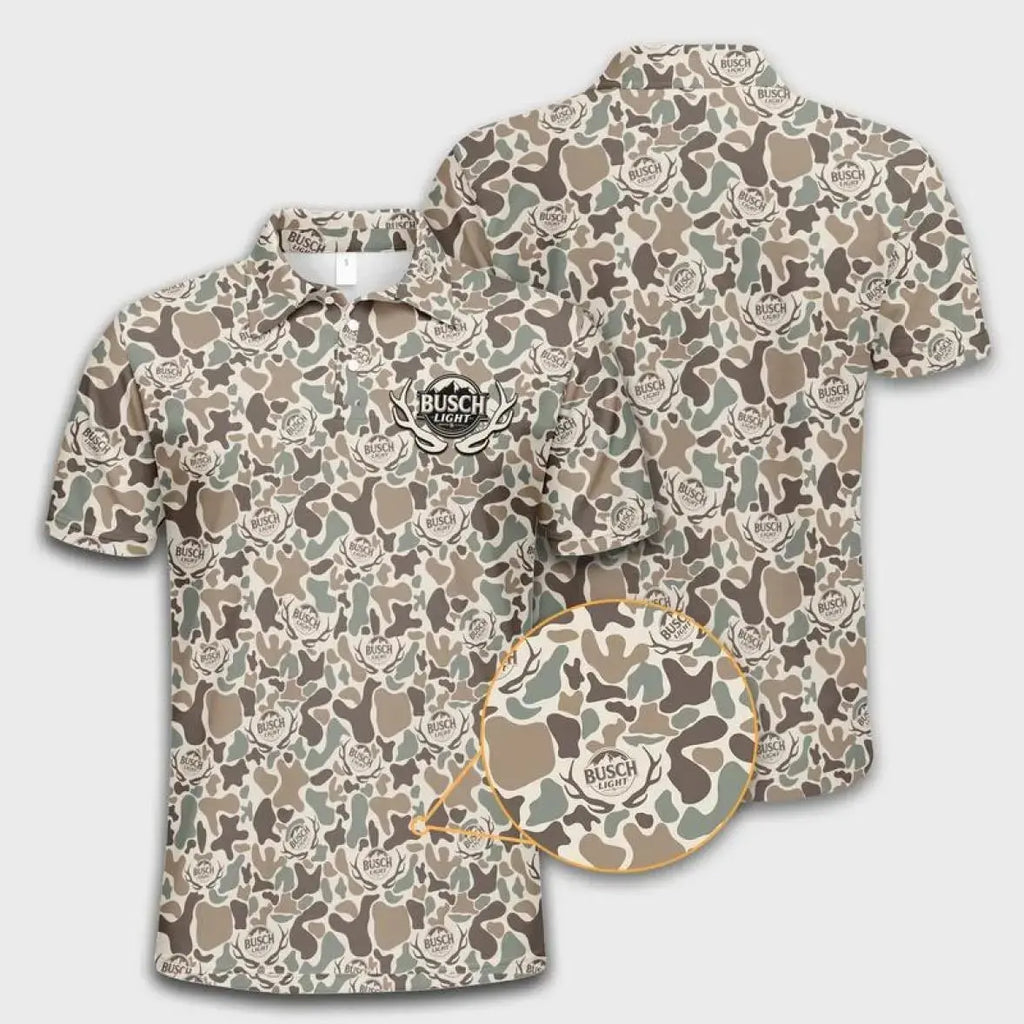 Busch Men's Performance Golf Polo Shirt Tan Sage Green Camo Made in USA